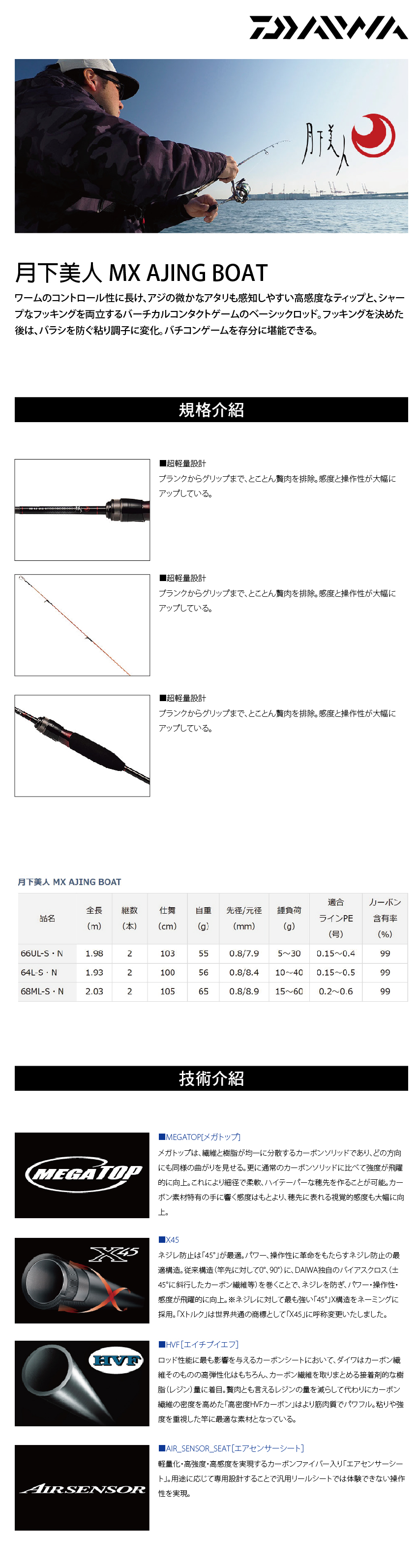 DAIWA 月下美人MX AJING BOAT 68ML-S．N [海水路亞竿] [根魚竿] - 漁拓 